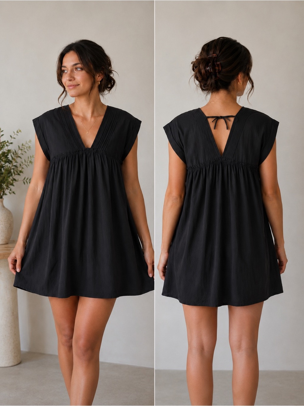 mittoshop Black Babydoll Dress Size Large NWOT Side Pockets and Lined
